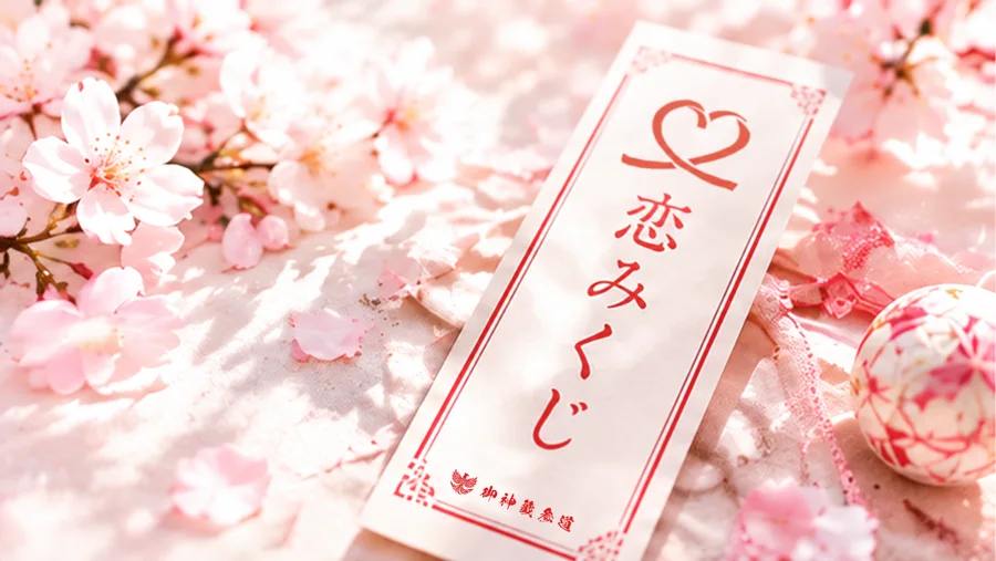 桜の上に置かれた恋みくじの札