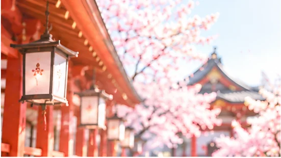 灯籠が並ぶ神社の回廊